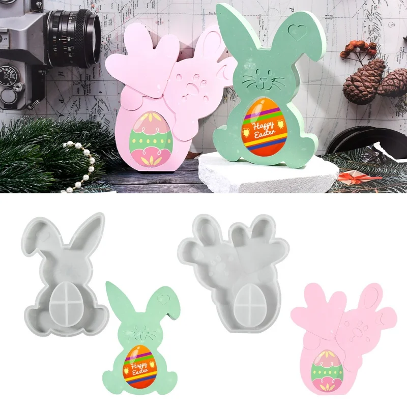 3D Cute Rabbit Gypsum Silicone Mold DIY Easter Egg Bunny Cement Concrete Resin Molds Craft Holiday Home Decoration Accessories