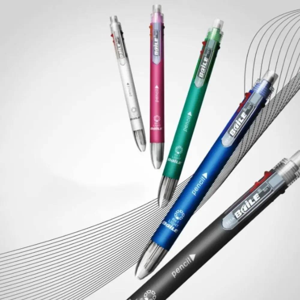 3pcs with Mechanical Pencil Multicolor Ballpoint Pens Clip-on 6 in 1 Multicolor Retractable Pen Replaceable Core 0.7mm