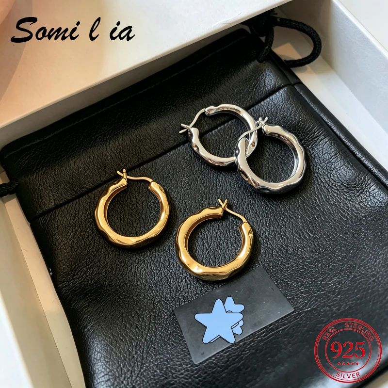 Somila 925 Silver Needle Wrinkle Textured Hoop Earrings,18K Gold Color Vintage Circle Earrings Women Daily Fashion Accessories