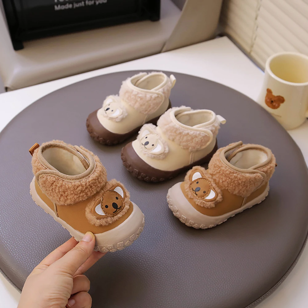 

Girls Plush Boots Soft Soled Boys Winter Girls Baby Boots Cute Bear Boys Children Cotton Shoes Warm Winter Boots Baby Boots Kids