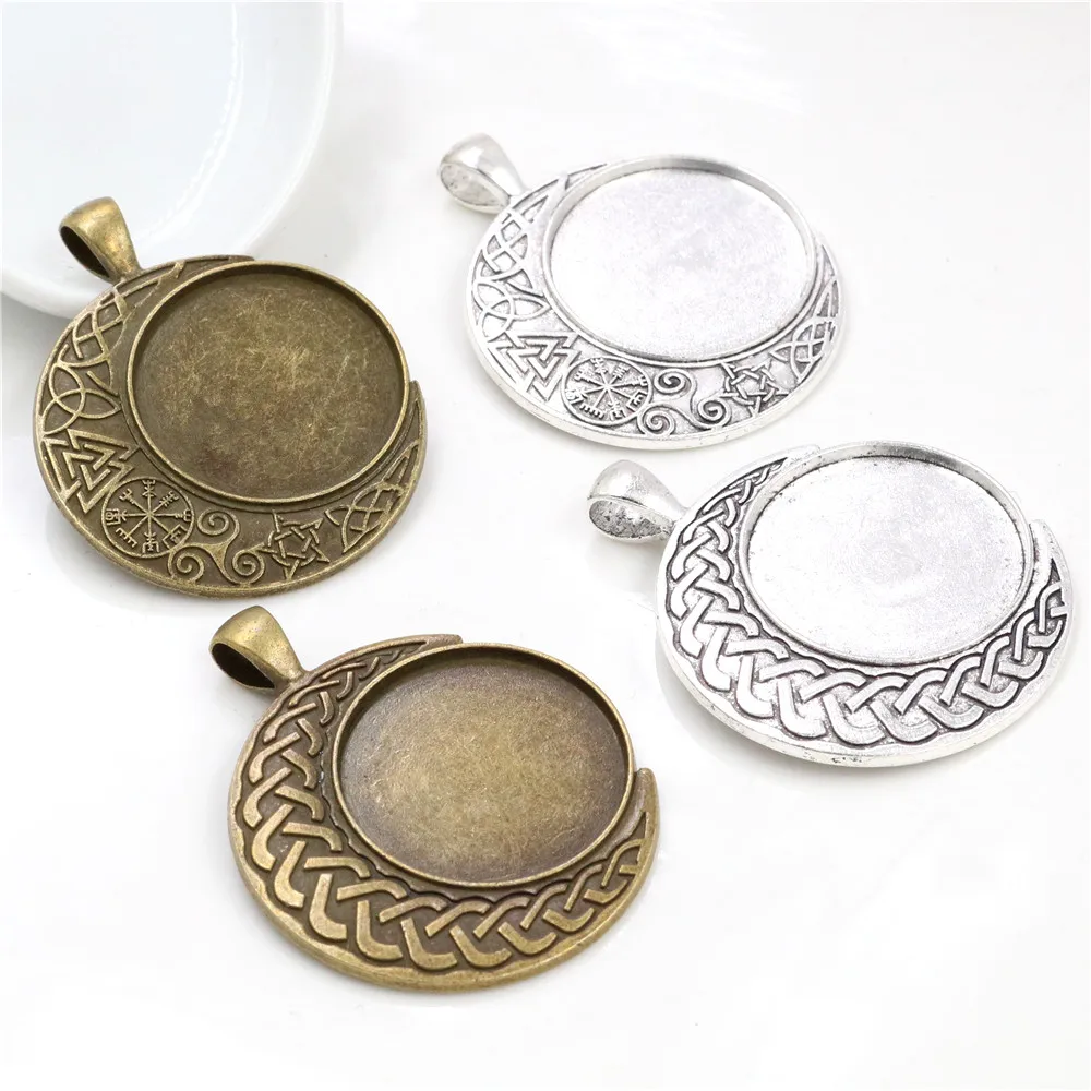 New Fashion 5pcs 25mm Inner Size Antique Silver Plated And Bronze Baroque Style Cabochon Base Setting Charms Pendant