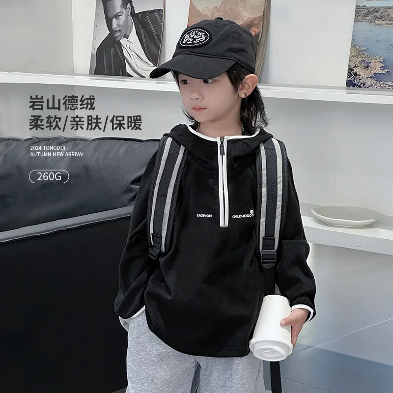 Children Clothing Kids Simple All Matching Comfortable Top 2024 Winter New Boys Handsome Fashion Personality Casual Hoodie