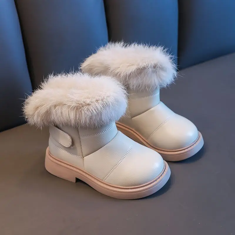 Girls Waterproof Thickened Fleece Lined Short Shaft Snow Boots 2026 Winter Edition Kids Princess Style Cotton Boots