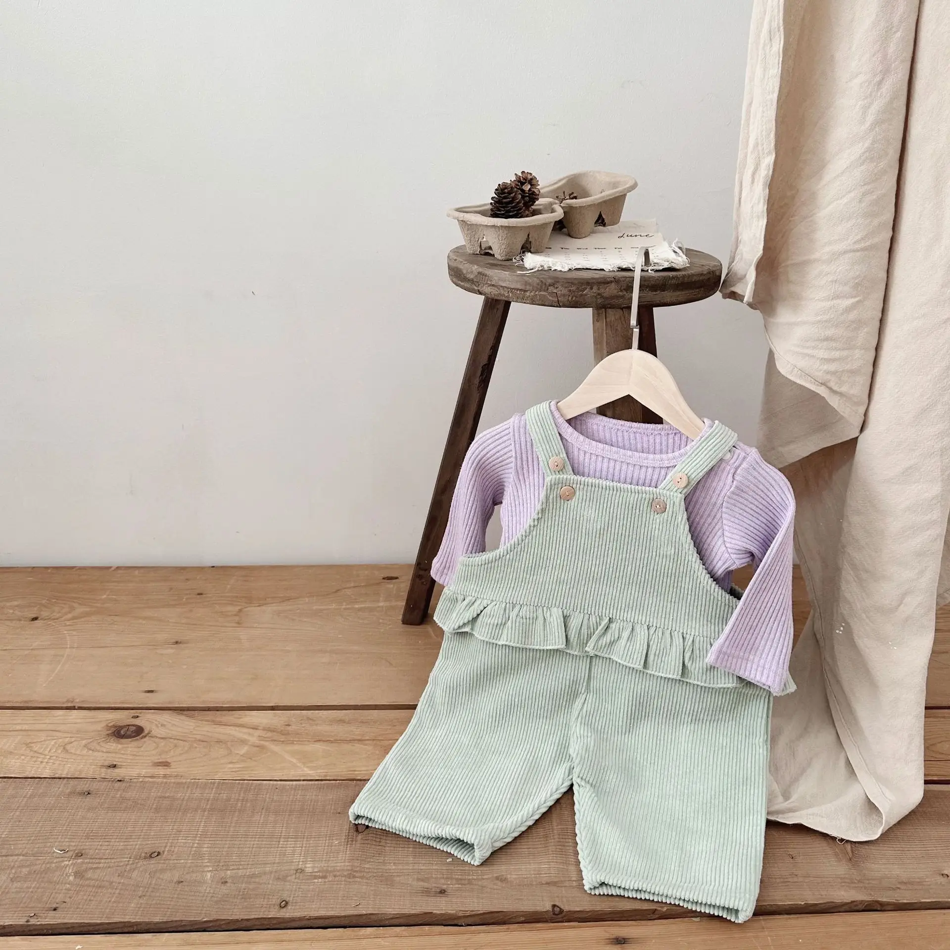 MILANCEL Baby Clothing Set Toddler Girls Suit Corduroy Overall Purple Blouse Infant Girls Outfit