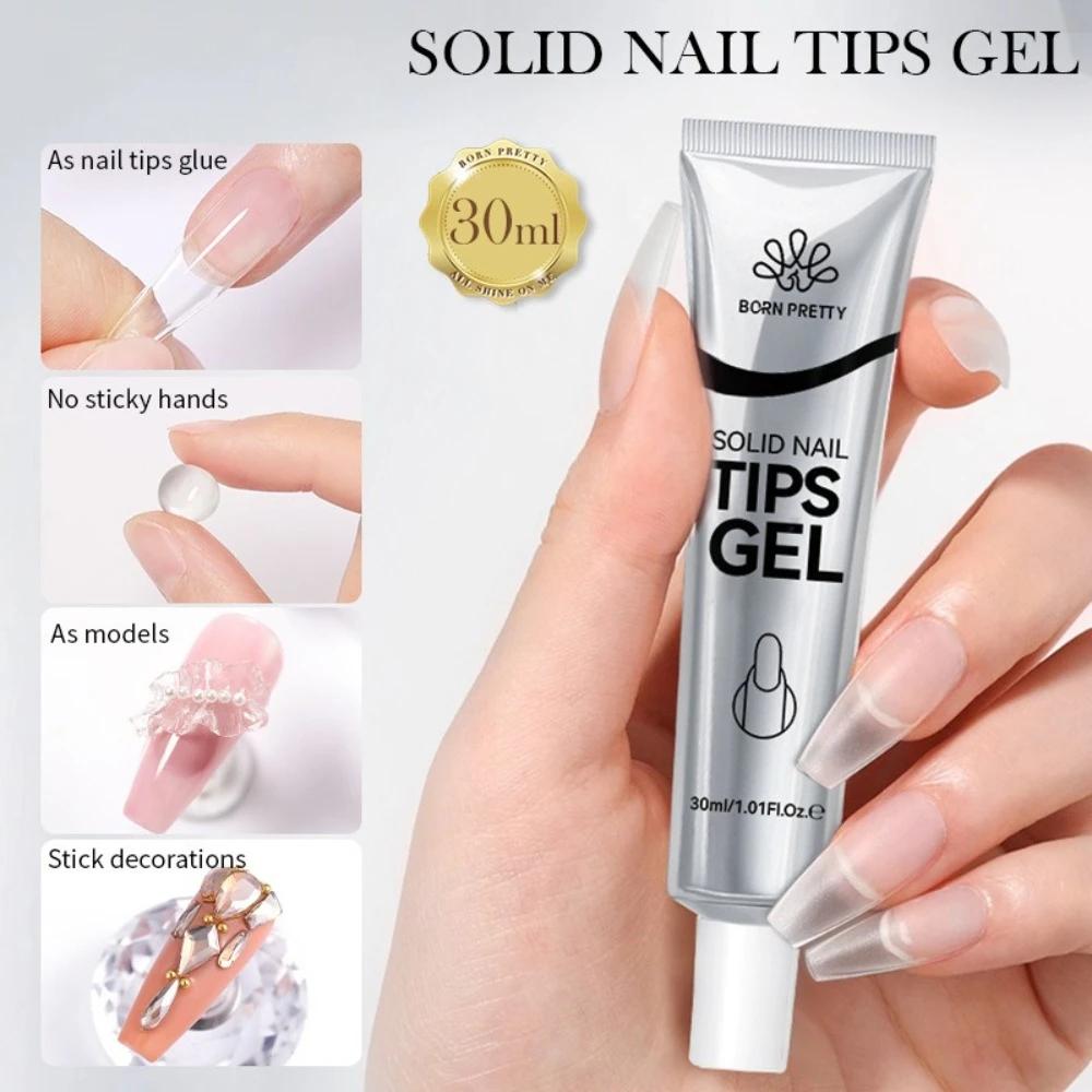 Long Lasting Solid Nail Tips Gel No Sticky Hands Gel Texture Solid Nail Glue Portable Sealing Film Fake Nails Gel