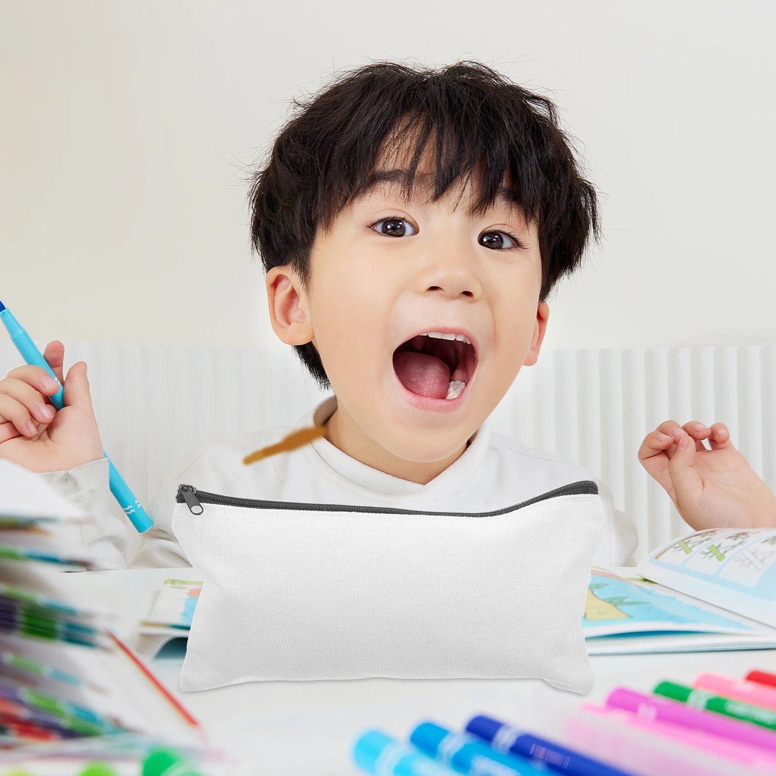 

10Pcs Blank Pencil Pouch Canvas Pen Case Portable Large Capacity Stationery Bag DIY Makeup Organizer for School