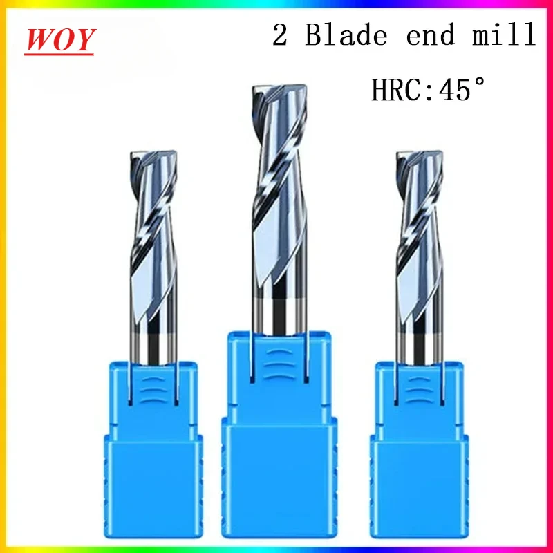 WOY HRC45 2Flute end mill 1.5mm 1~12mm 1~20mm 6mm 8mm 12mm 50L 60L 75L 80L 100L CNC carbide  metal router bit milling cutter