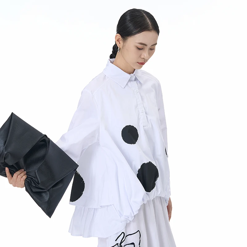 2025 spring new long-sleeved shirt set top blouse large size women\'s loose thin casual shirt poldot 1932
