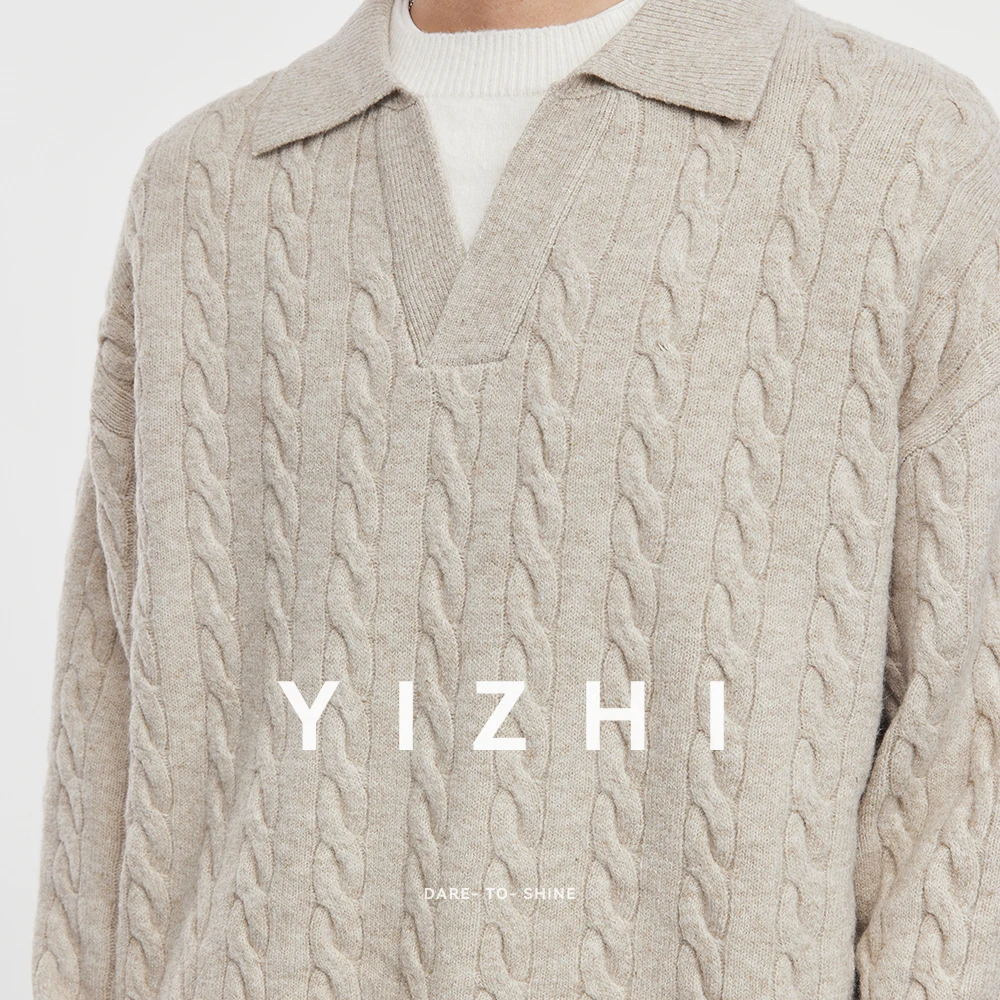 Men's Korean Fake Two-piece Lapel Sweater 2025 Autumn New Loose Solid Color Long Sleeve Top Men's Pullover