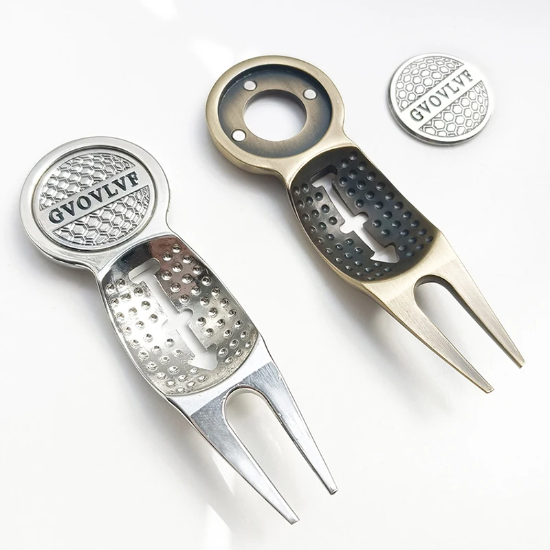 GvOvLvF Golf Divot aracı Marker Pitch Mark yeşil ile çimen onarım aracı Golf pitchgolf Golf eğitim yardımları gümüş ve bakır renk