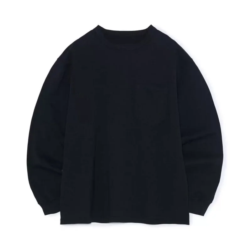 Loose Fit Long Sleeve T-Shirt Embroidered Pocket Purple Label 7oz LS Couples Base Layer Casual Style round Neck Tee
