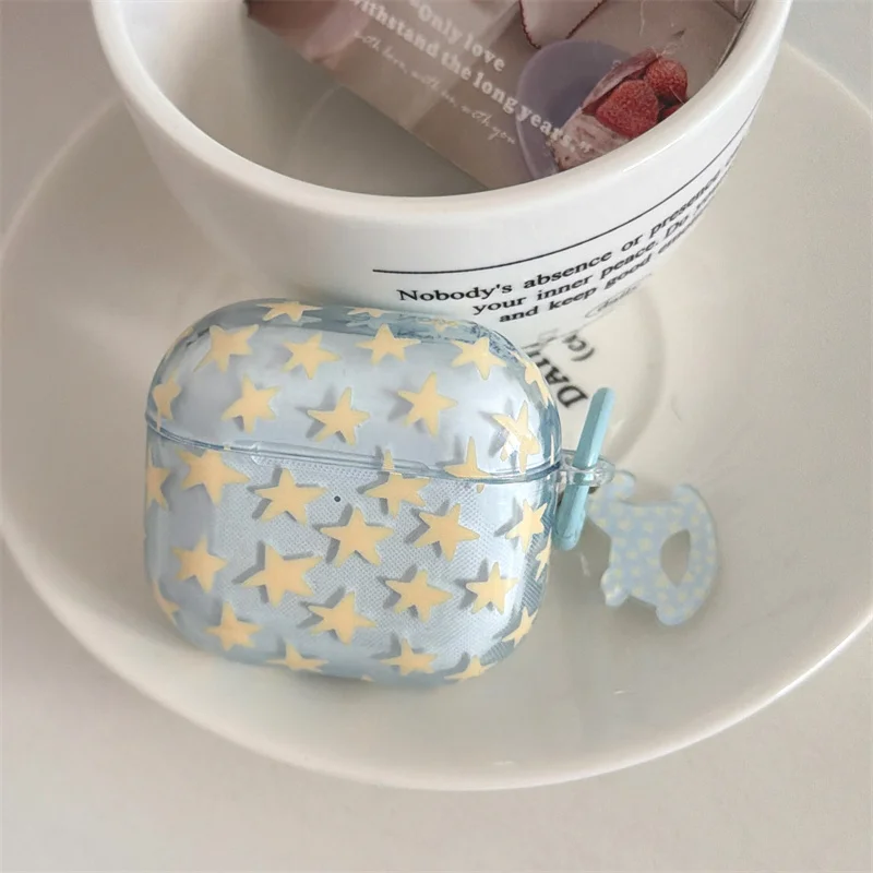 

Cute Blue Clear Star earphone Case with Charm for Airpods 1 2 3 4 Pro Pro2 Pro3 Soft IMD Shockproof Protective Cover