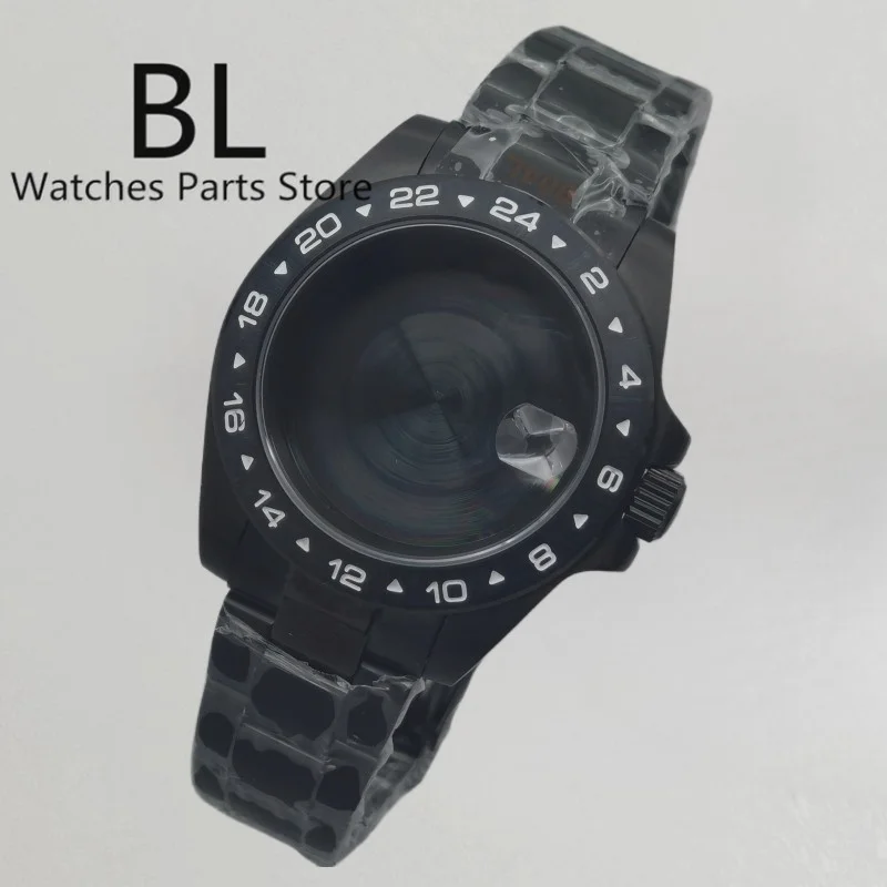 BLIGER 40mm Black PVD Watch Case Sapphire Glass Fit NH34 NH35 NH36 ETA2824 Miyota 9015 PT5000 Seagull ST2130 Movement Lume Bezel