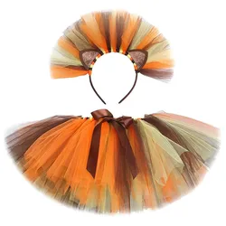 Kids Girls Animal Lion Tutu Skirt Outfit for Kids Birthday Party Tulle Skirts Children Christmas Halloween Costumes with Bow