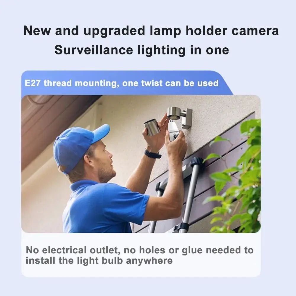 2MP/3MP Resolution E27 Bulb Camera PTZ Smart Tracking Wireless Design Two-Way Talk Camera Color Night Vision Alarm System
