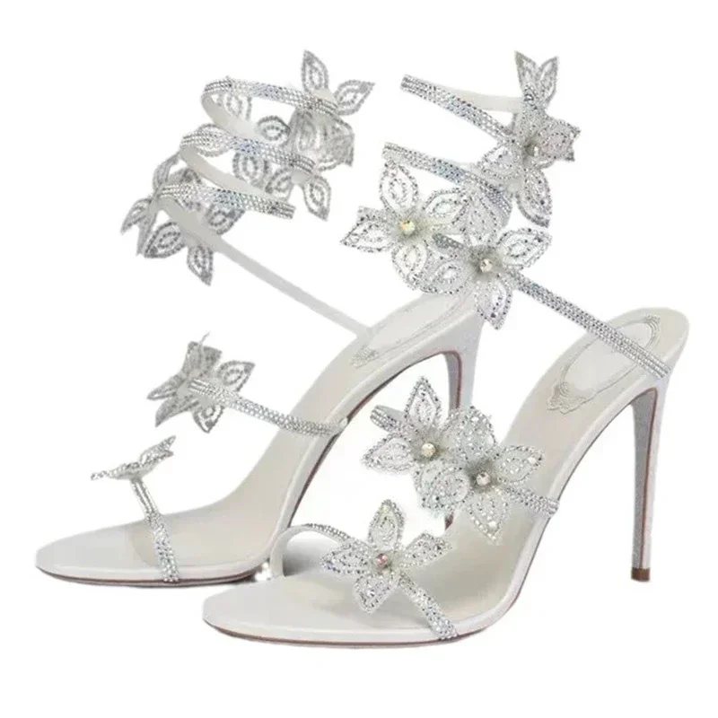 Aneikeh Fashion Crystal Rhinestone High Heels Modern Sandals Women Sexy Butterfly Narrow Band Open Toe Wedding Party Shoes Summe - view 5