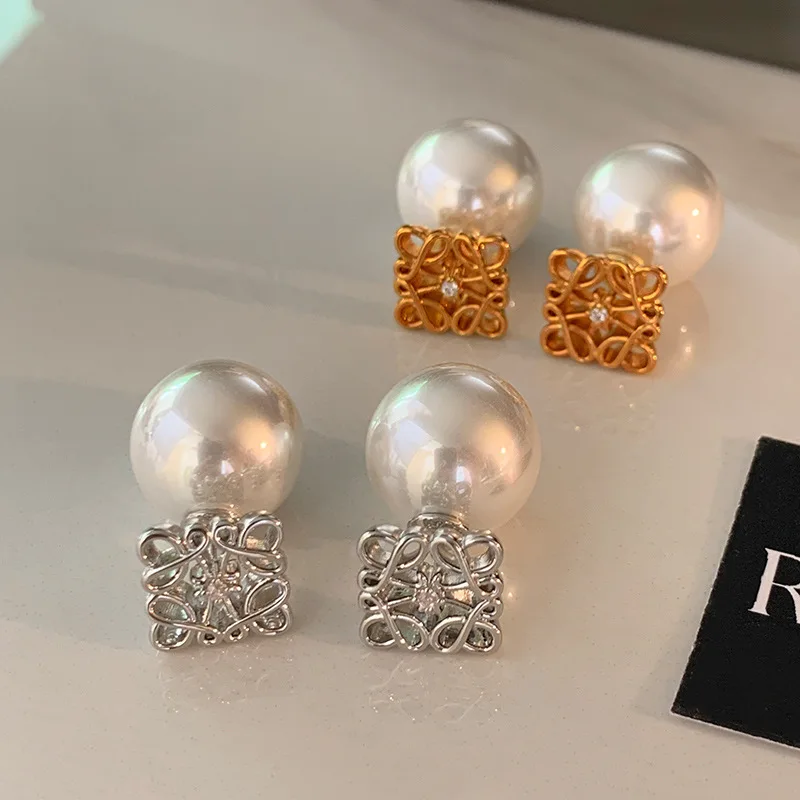 

French Silver Needle Retro Pearl Stud Earrings Women Front And Back Simple Style High Quality Jewelry Accessories 2025 Fashion