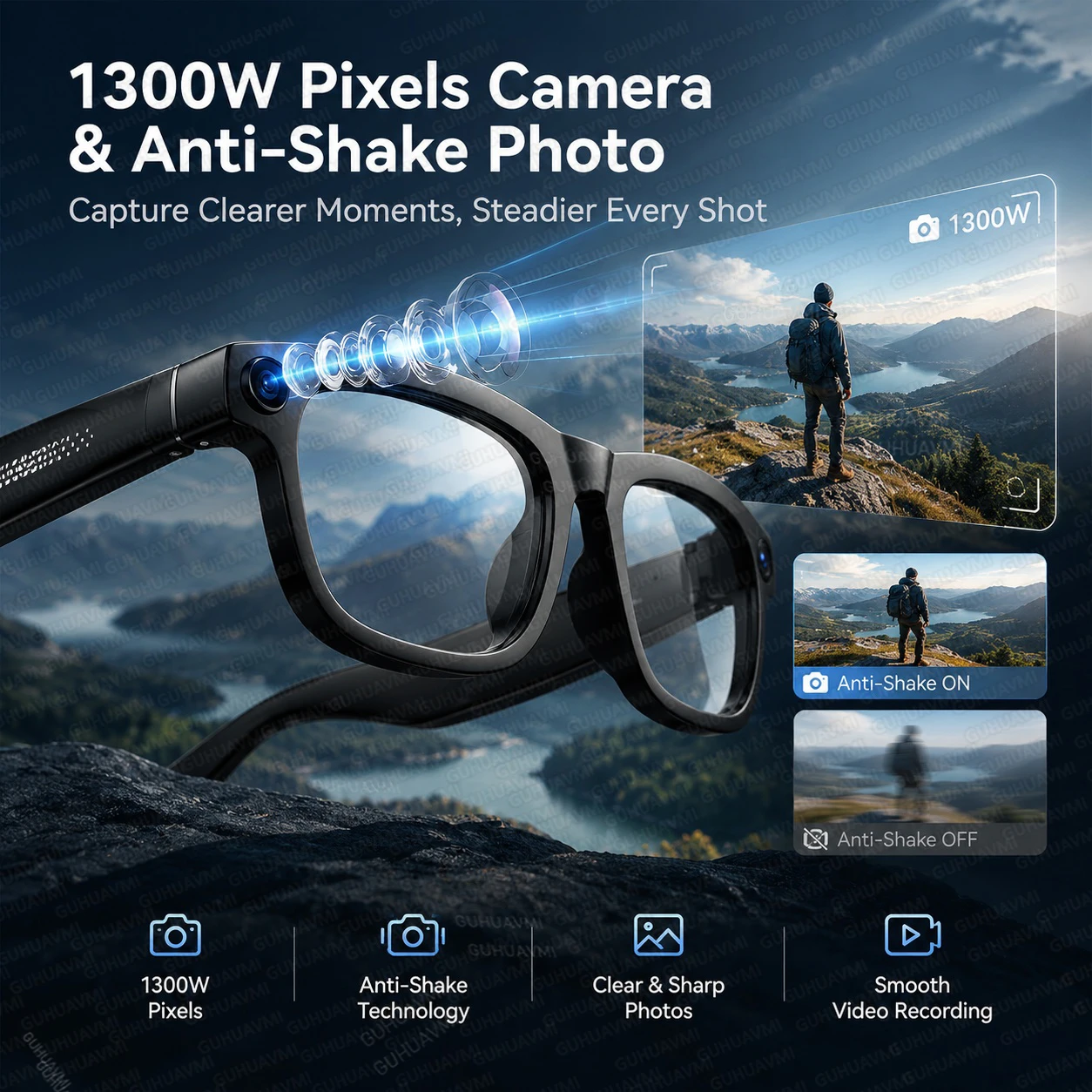 2026 AI Smart Glasses 13MP Camera Take Photo Live Streaming ChatGPT Translations Stabilized POV Recording Audio Music Sunglasses