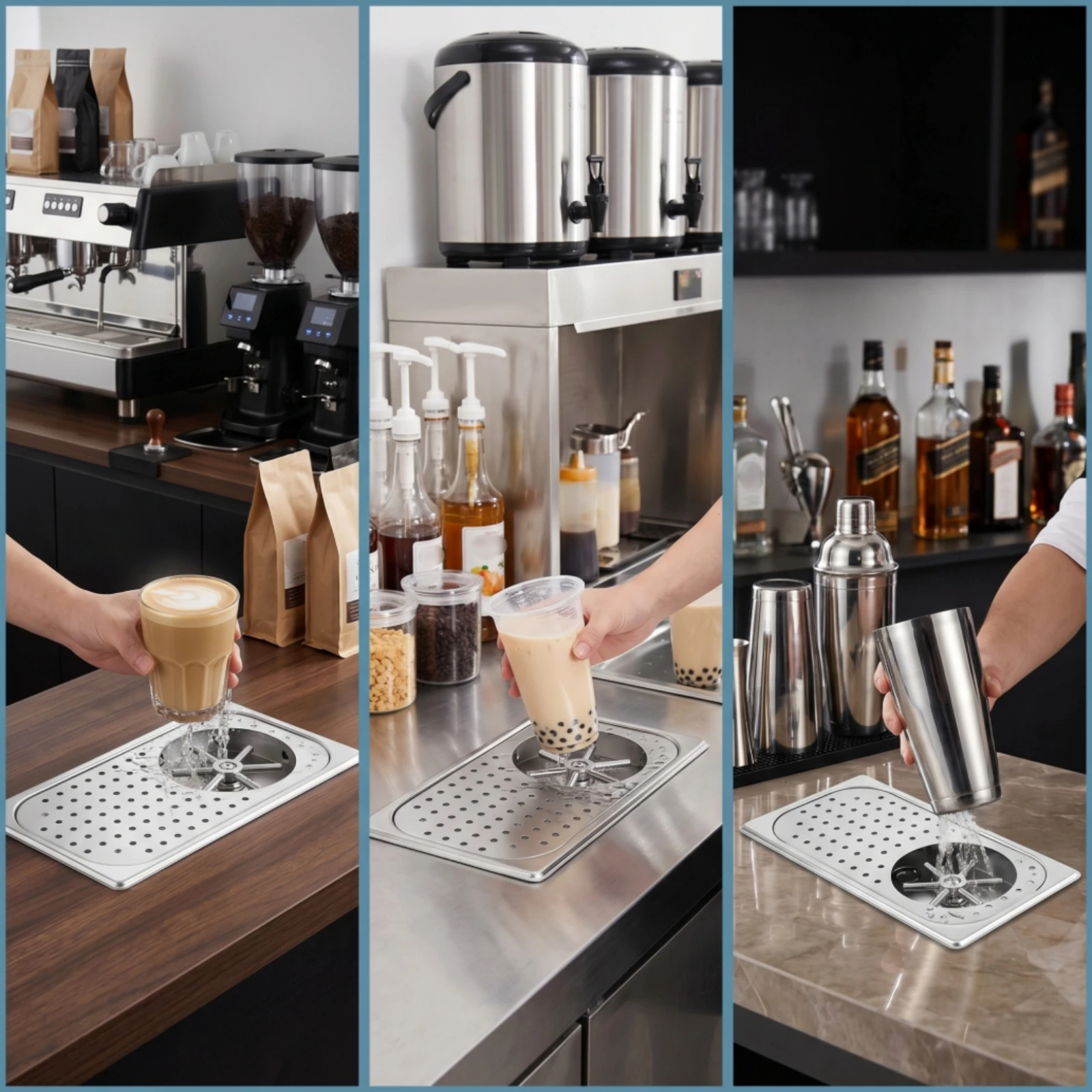 Round Spray Head Recessed Drain Tray Cup Washer Embedded Bar Counter Cup Washer Kitchen Fixture Perforated Top for Baristas view 3