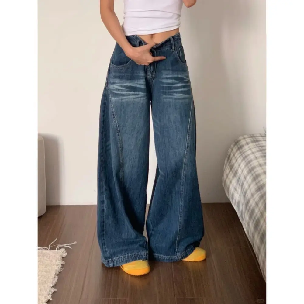 Pantalones de pierna ancha elásticos para mujer otoño tierno holgado Amekaji escuela Patchwork pana tejido forrado cintura elástica OL