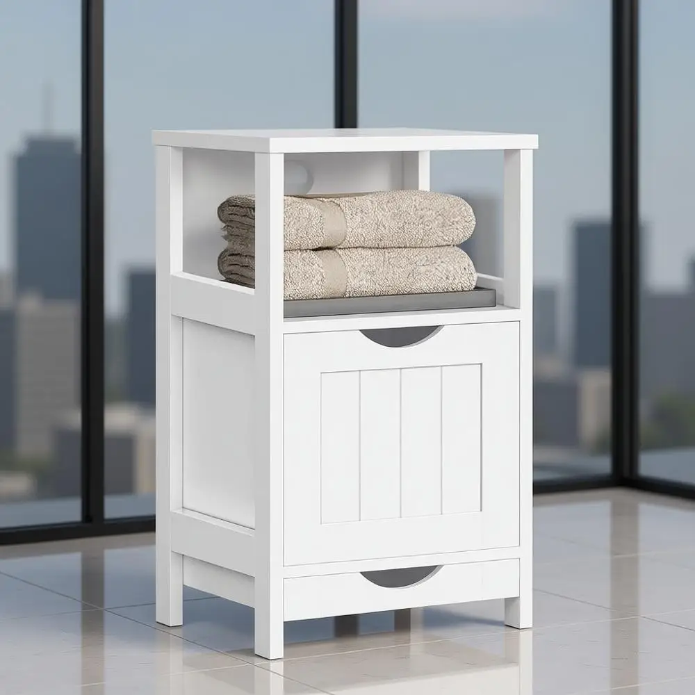 

Multifunctional Corner Storage Cabinet Organizer with 2 Drawers, 35 Tall, White for Bathroom, Living Room, Bedroom