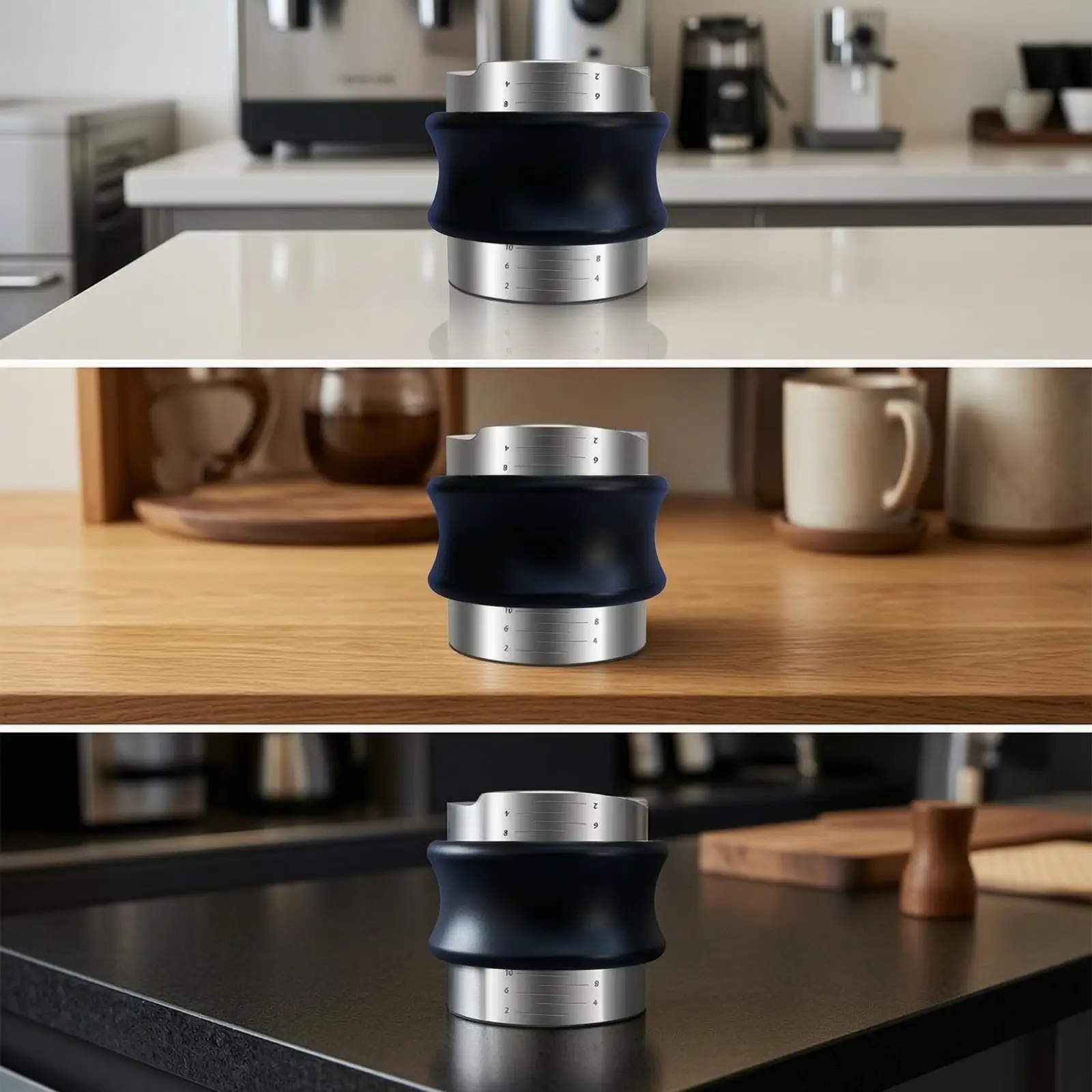 Double Headed Coffee Tamper Distributor Combo Tool with Ergonomic Grip for Consistent Espresso Extraction