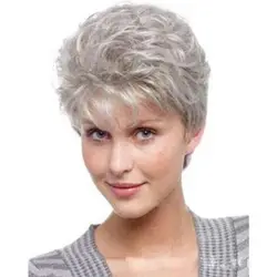 100% Human Hair silver gray women's short hair Full Wigs