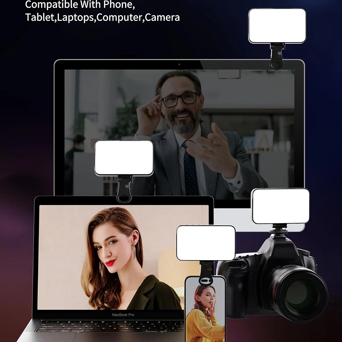 ضوء ملء صورة شخصية صغير 3 أوضاع ألوان سطوع قابل للتعديل ومشبك قابل لإعادة الشحن على الهواتف المحمولة وأجهزة الكمبيوتر وأضواء LED للتصوير الفوتوغرافي