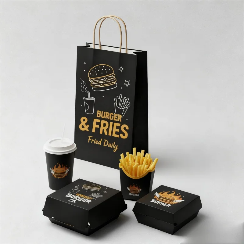 custom.Disposable Paper Box Taking French Fries, Food Packaging, Custom Chicken Wing Burger Boxes