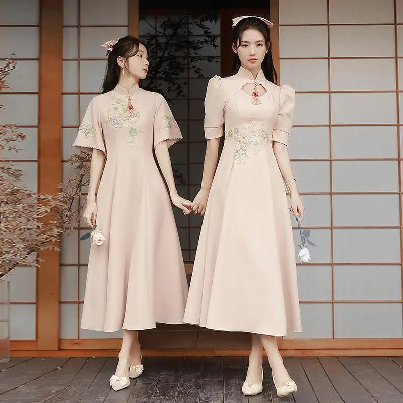 Chinese Bridesmaid Dress Fairy Temperament Style Spring Slimming Meat Covering Wedding Female Niche High Sense