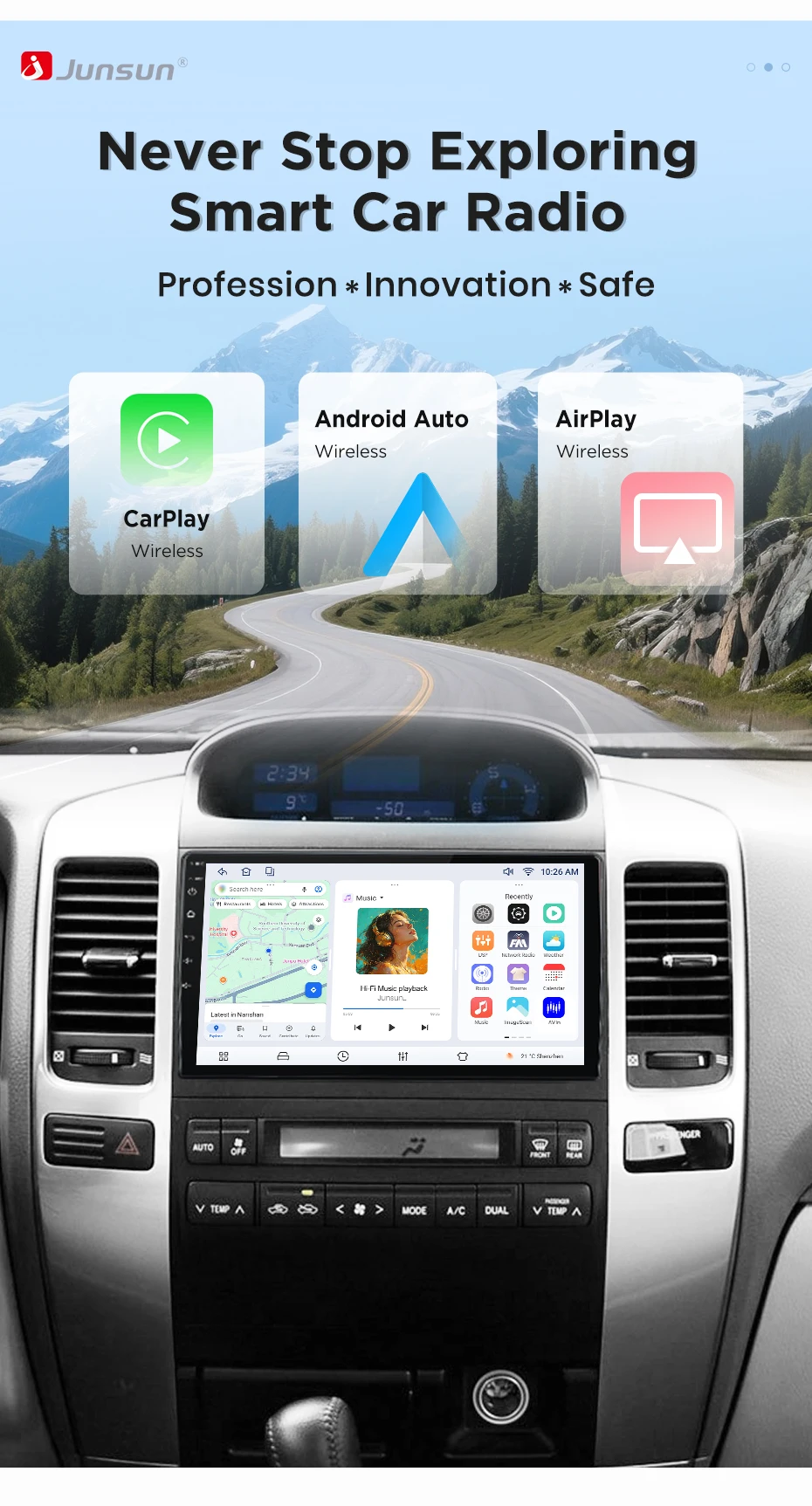 Junsun Wireless CarPlay Android Auto Autoradio für Toyota Land Cruiser Prado 120 2004-2009 Intelligente Systeme DSP SWC RDS GPS – Detail 1