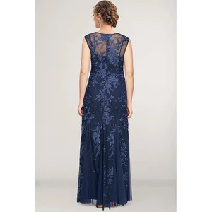 Mutter der Braut Maxi Marineblau, Spitzengenähte, Fischschwanzpflanze Stickerei, gedruckt, Plus Size 10 Hauptverkaufskleid plus Größe Marine Blau - №9