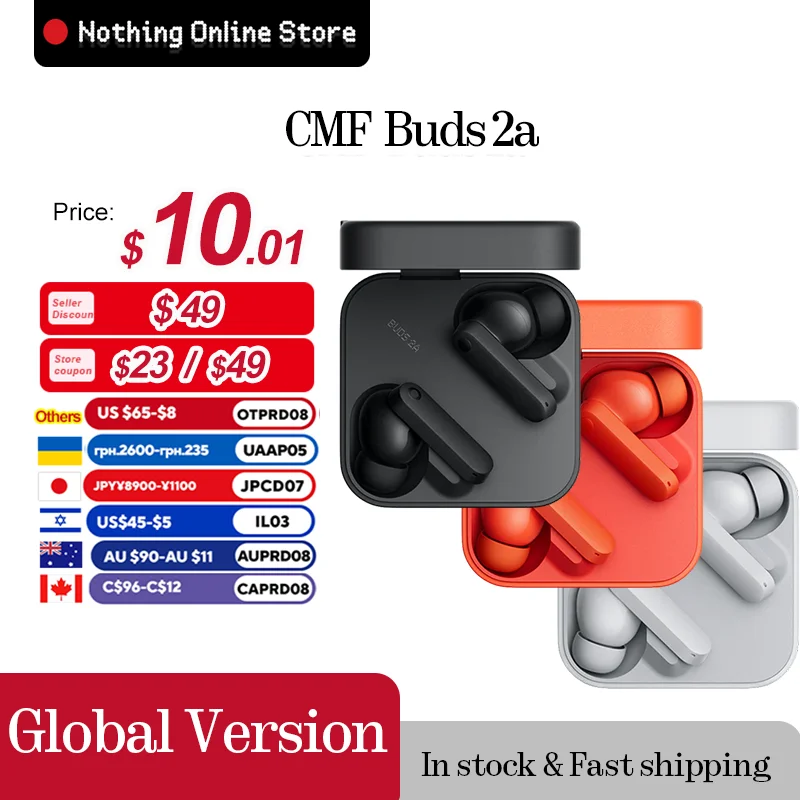 CMF Buds 2a Global Version Bluetooth 5.4 Up to 31H of playback 12.4mm Driver 42dB ANC 4HD Mics IP54