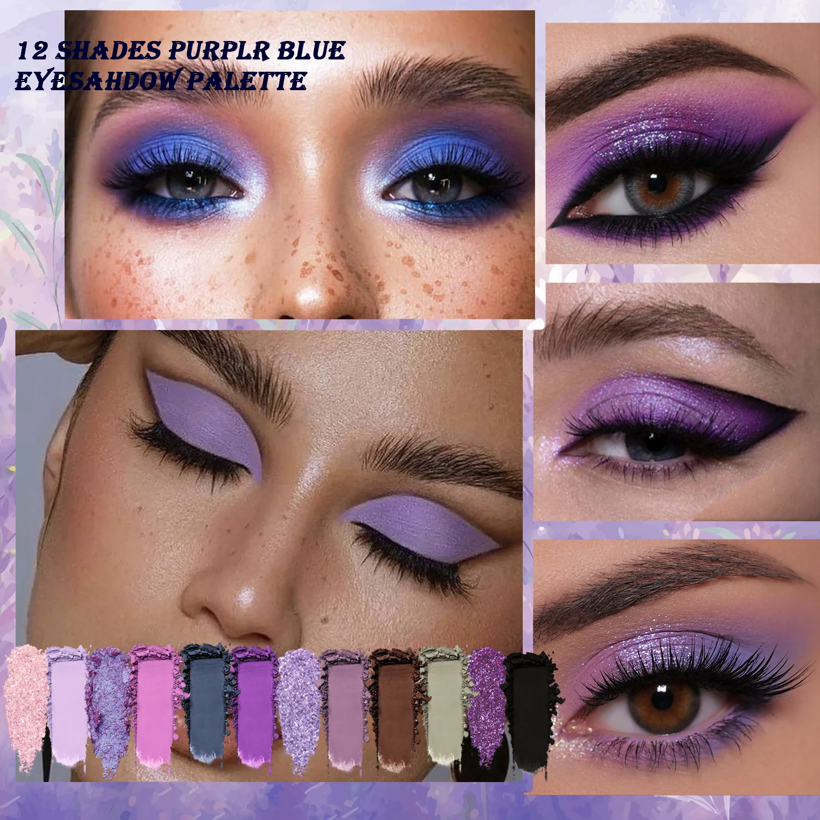 Palette di ombretti viola, 12 tonalità di lavanda viola glitter EyeMakeup Pallet Smokey ombretto in crema sfumabile setosa neutra