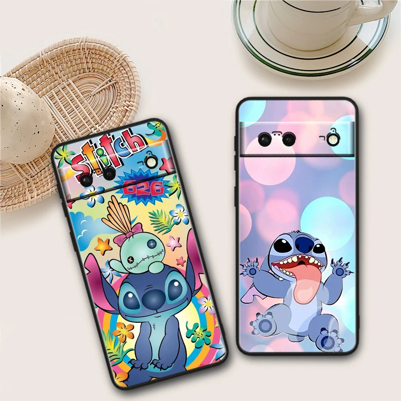 Stitch Disney Cute Cartoon For Google Pixel 8 7A 7 6A 6 5A 5 5XL 4A 4XL 4 Pro 5G Shockproof Soft TPU Black Phone Case