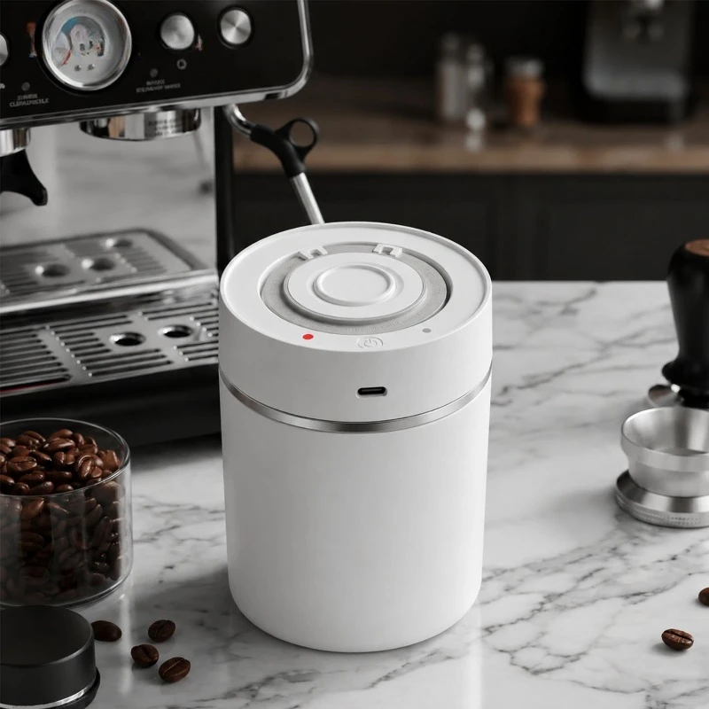 Electric Vacuum Stainless Steel Sealed Canister, Coffee Bean & Coffee Powder Fresh Storage Container