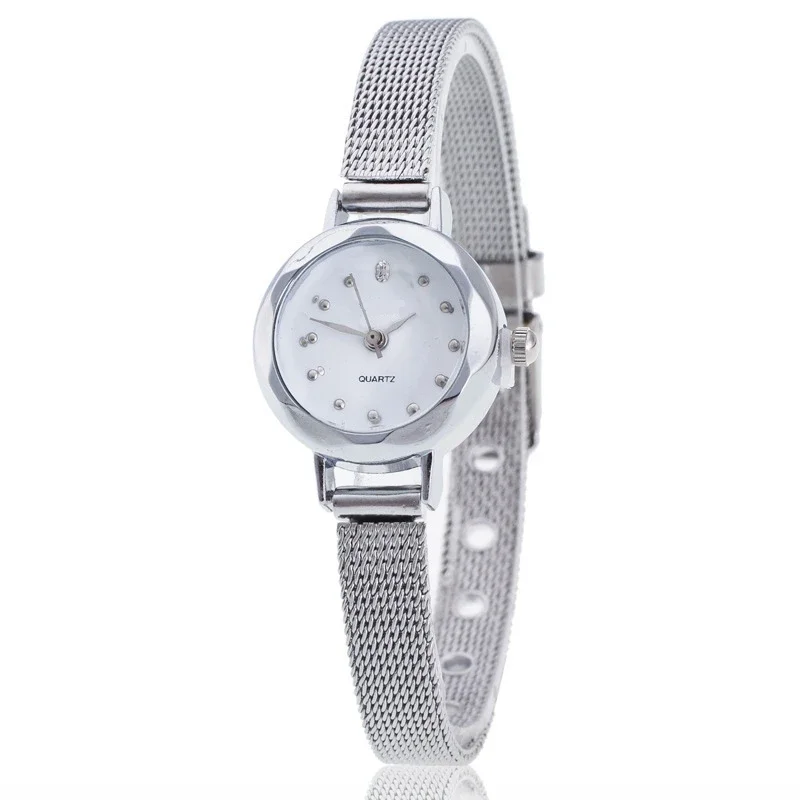 Women Ladies Silver Stainless Steel Mesh Band Small Dial Wrist Watch Wholesale