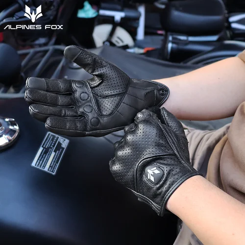 Imagen 2 del producto Guantes de cuero Vintage para motocicleta para hombre, Guantes negros resistentes al desgaste con pantalla táctil, antideslizantes, Retro, novedad de verano 2023