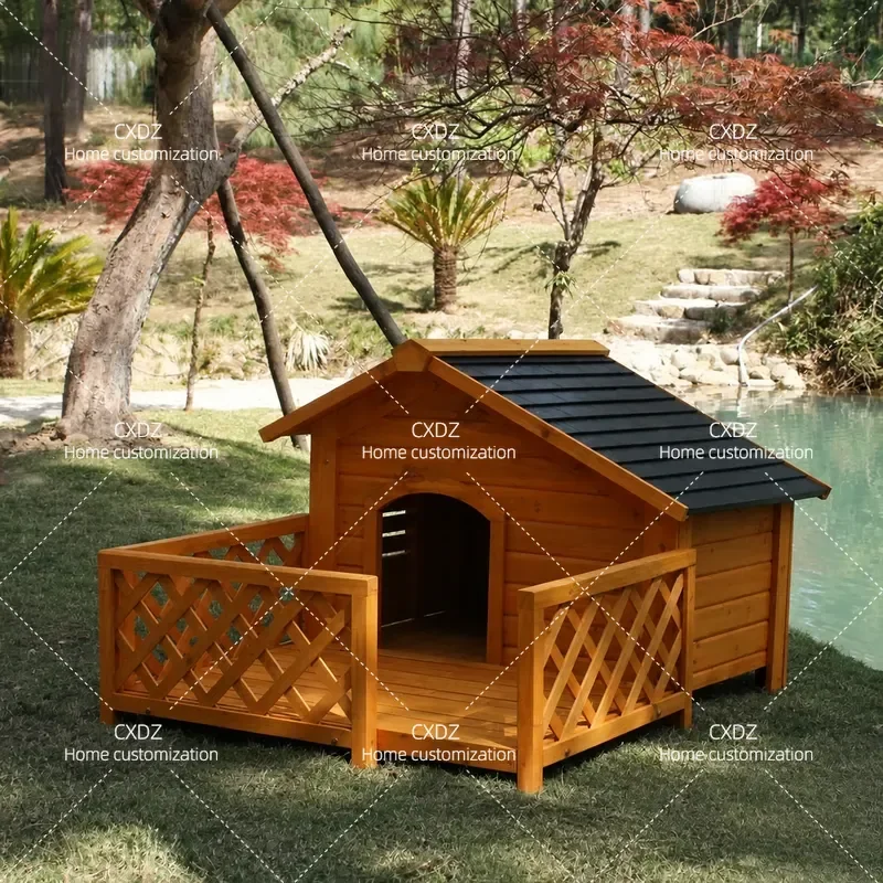 Solid Wood Pet House Carbonized Outdoor Dog Cat Kennel with Door and Window Weatherproof Wooden Shelter for Cats and Dogs