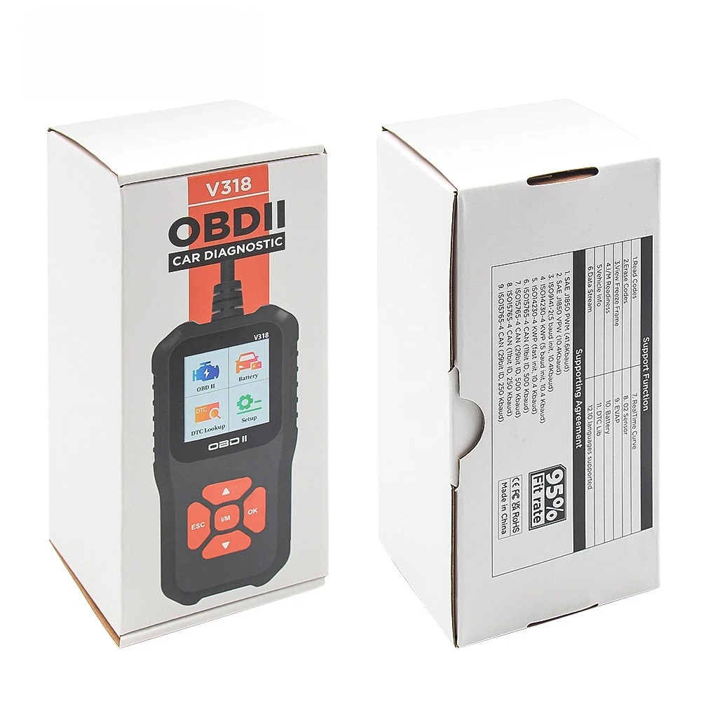 V318 OBD Scanner Color Screen Clear Engine Error Codes Check Engine Indicator Diagnostic Tool Multilingual Battery Tester
