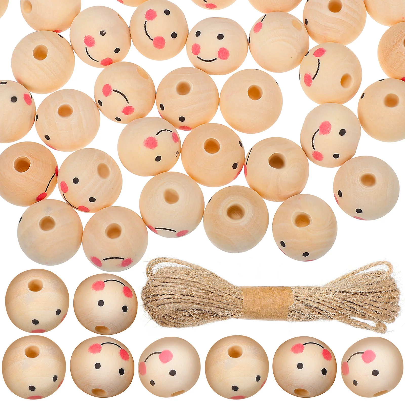 

80 Pcs Fall Beads Wooden DIY Round Color Garland with Lights For Bracelets Making