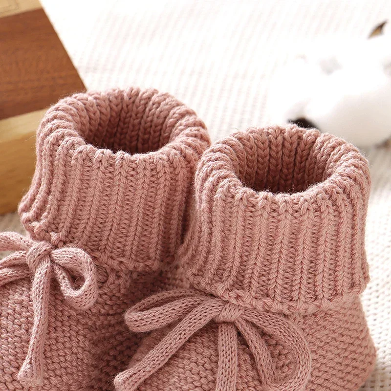 First Walkers Soft Bottom Infant Unisex Footwear 0-18m Child Booties Baby Shoes Solid Color Knitted Newborn Boys and Girls Boots