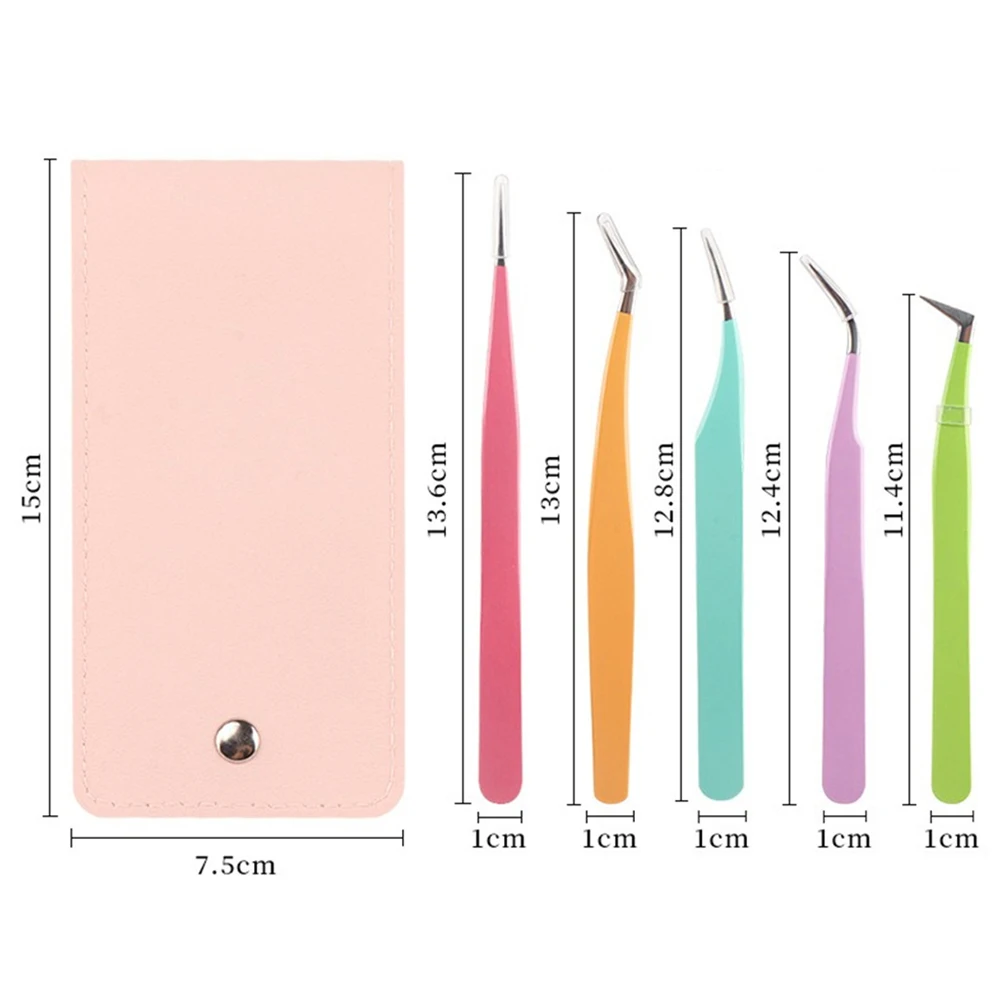 Pincettes antidérapantes pour faux cils, 5 pièces, Extension de cils, pointe en Fiber d'acier inoxydable, pincettes de précision, outils de maquillage