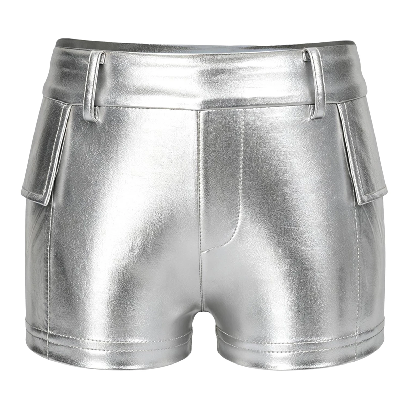 Kinder Modern Jazz Dance Bühnenauftritts-Hosen Mädchen Glänzende Irisierend Hologramm-Shorts PU-Leder Cargo-Kurzhosen – Detail 9