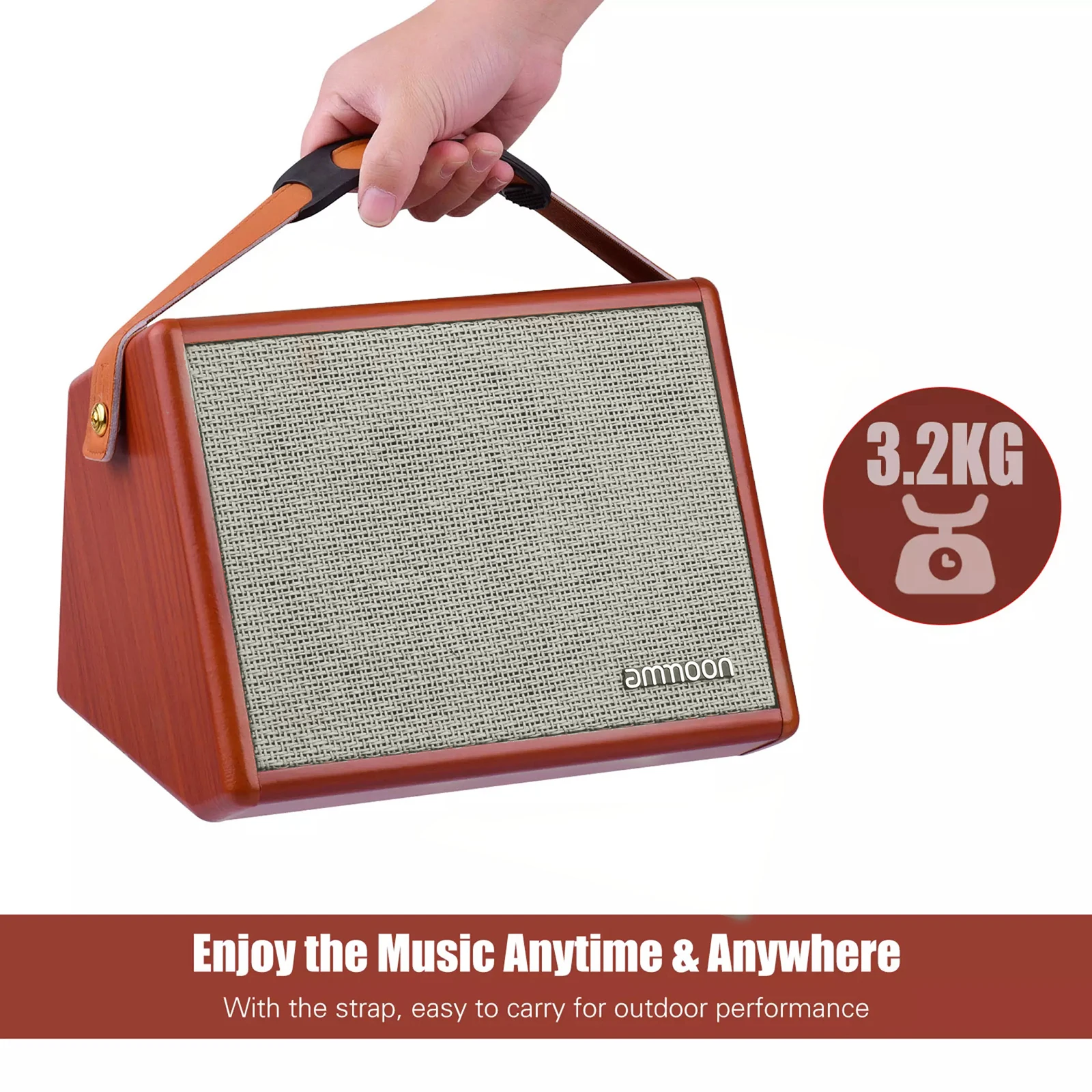 ammoon AC-25 25W Portable Acoustic Guitar Amplifier Rechargeable Wireless BT Speaker Indepedent Reverb Microphone Available