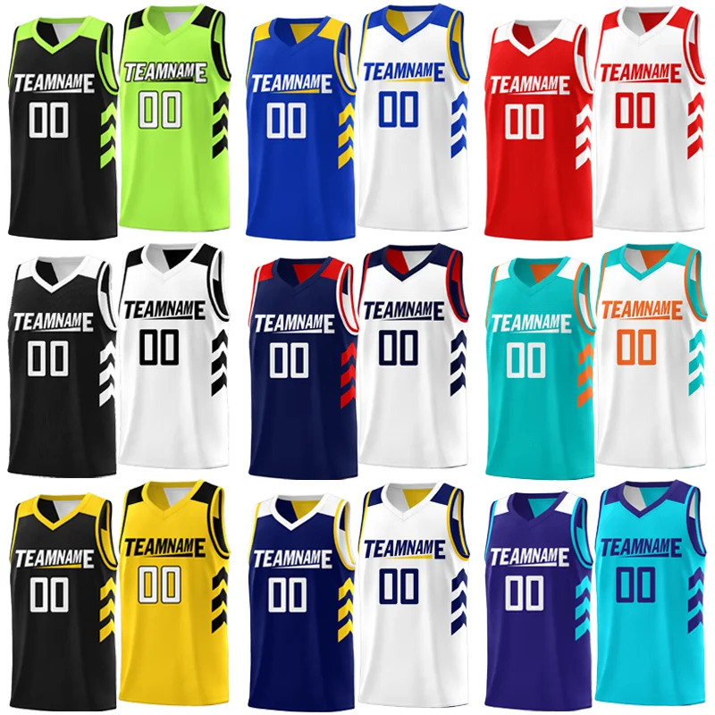 

Custom Basketball Jerseys 100% Polyester Breathable Mesh Classic Fabric Digital Printed Logo Name Reversible Basketball Jersey