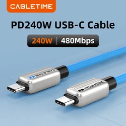 CABLETIME 240W USB C Cable Fast Charger Type C PD3.1 Adapter USB C to USB C Power Wire for Macbook Laptop iPhone 15 Samsung 2M