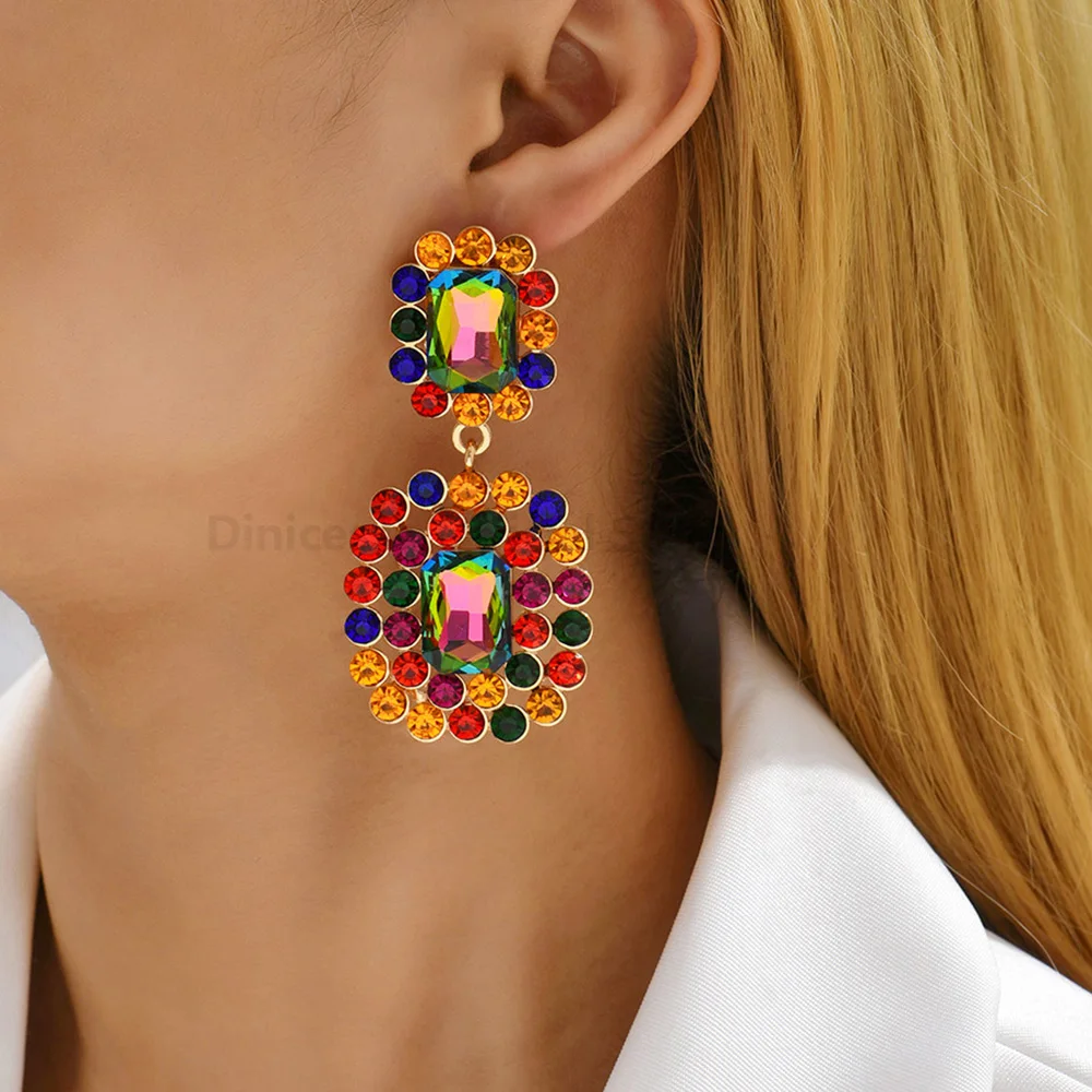 Teardrop Shiny Glass Vintage Luxury Quality Big Dangle Drop Earrings For Women Trendy Chandelier Charm Prom Party Jewelry Gift