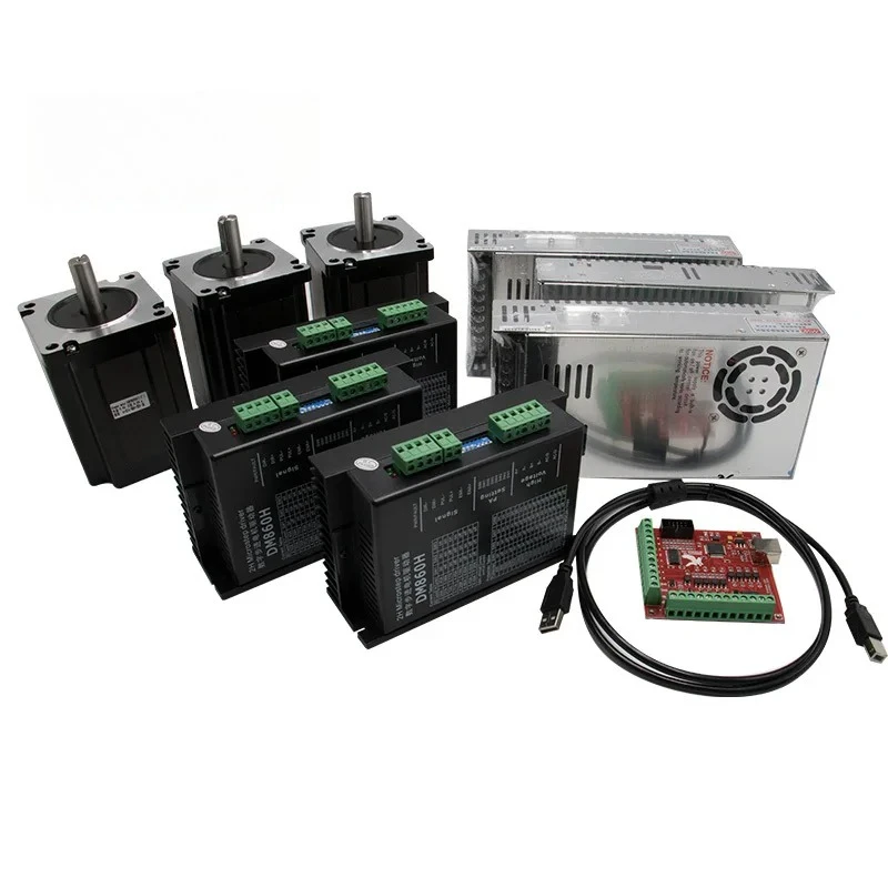 3 Axis CNC kit  34 1600Oz-in/6A 86HS6204 12Nm Stepper Motor & 6A/110VDC  Microstep motor driver for CNC Milling Machine