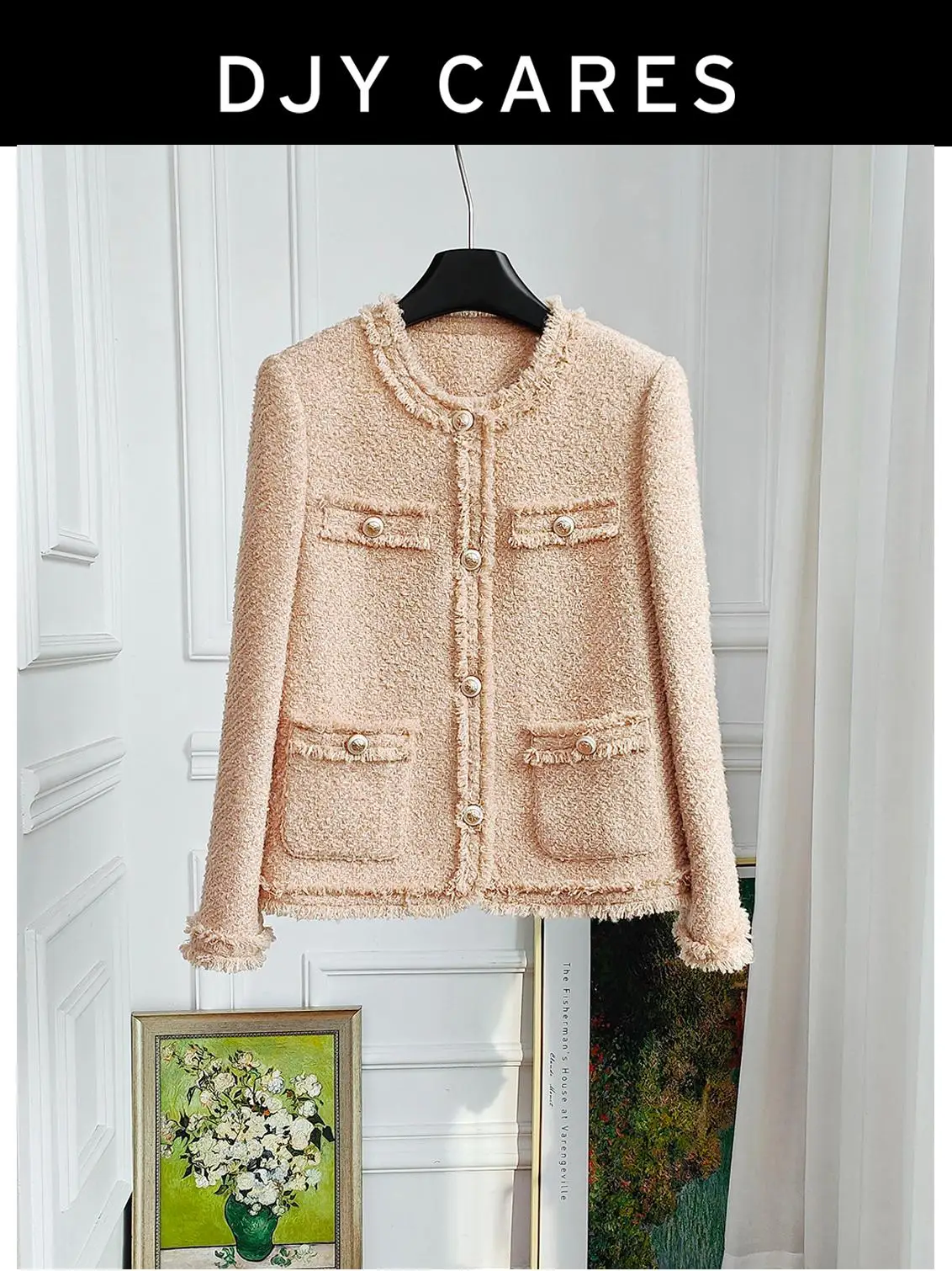 

New Rough woolen socialite jacket woven wool khaki top big size